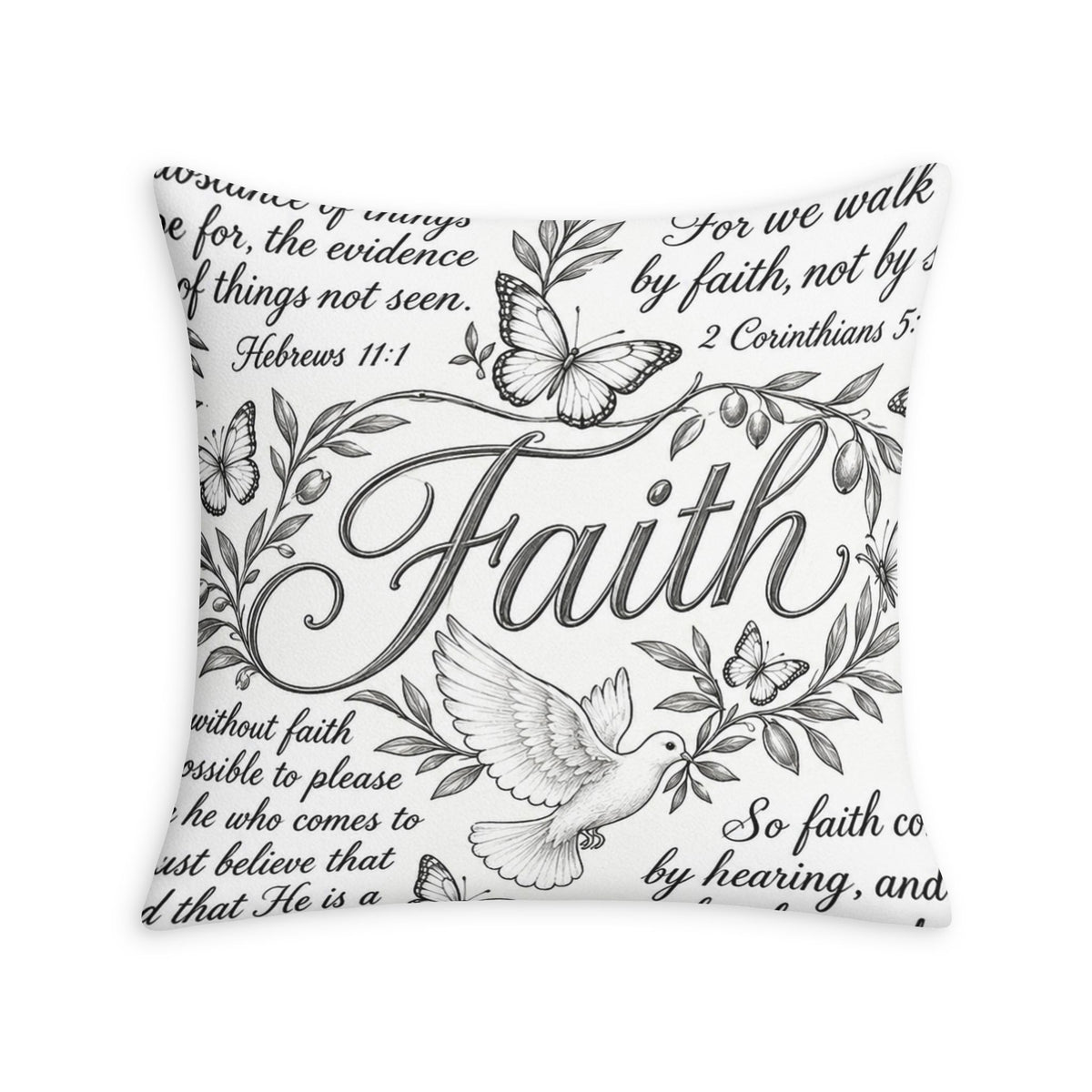 Faith Throw Pillow Case — Inspirational Scripture Dove & Butterfly Decorative Pillow Cover