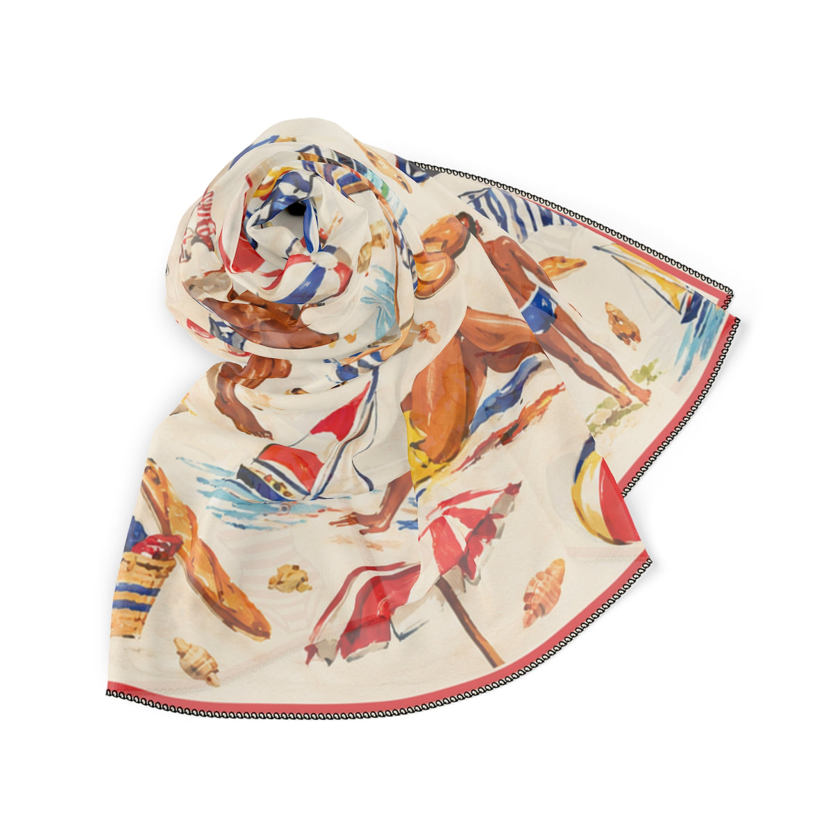 Vintage Summer Beach Scene Poly Scarf