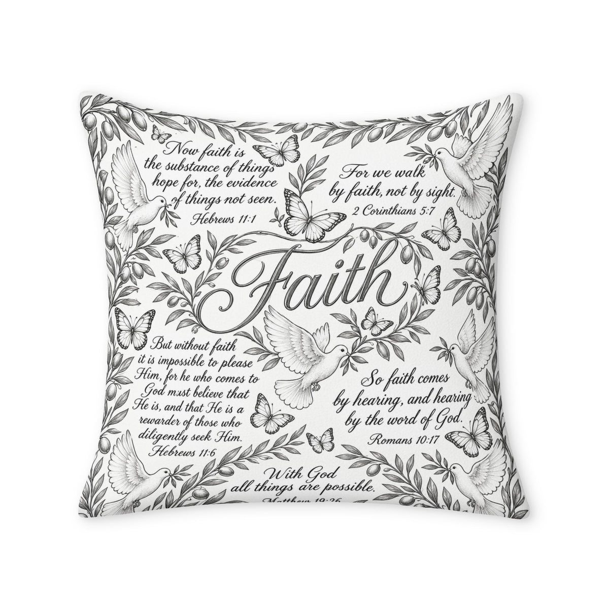 Faith Throw Pillow Case — Inspirational Scripture Dove & Butterfly Decorative Pillow Cover