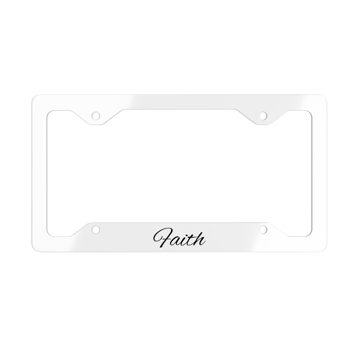Faith Script Metal License Plate Frame — Stainless Steel Inspirational Car Trim