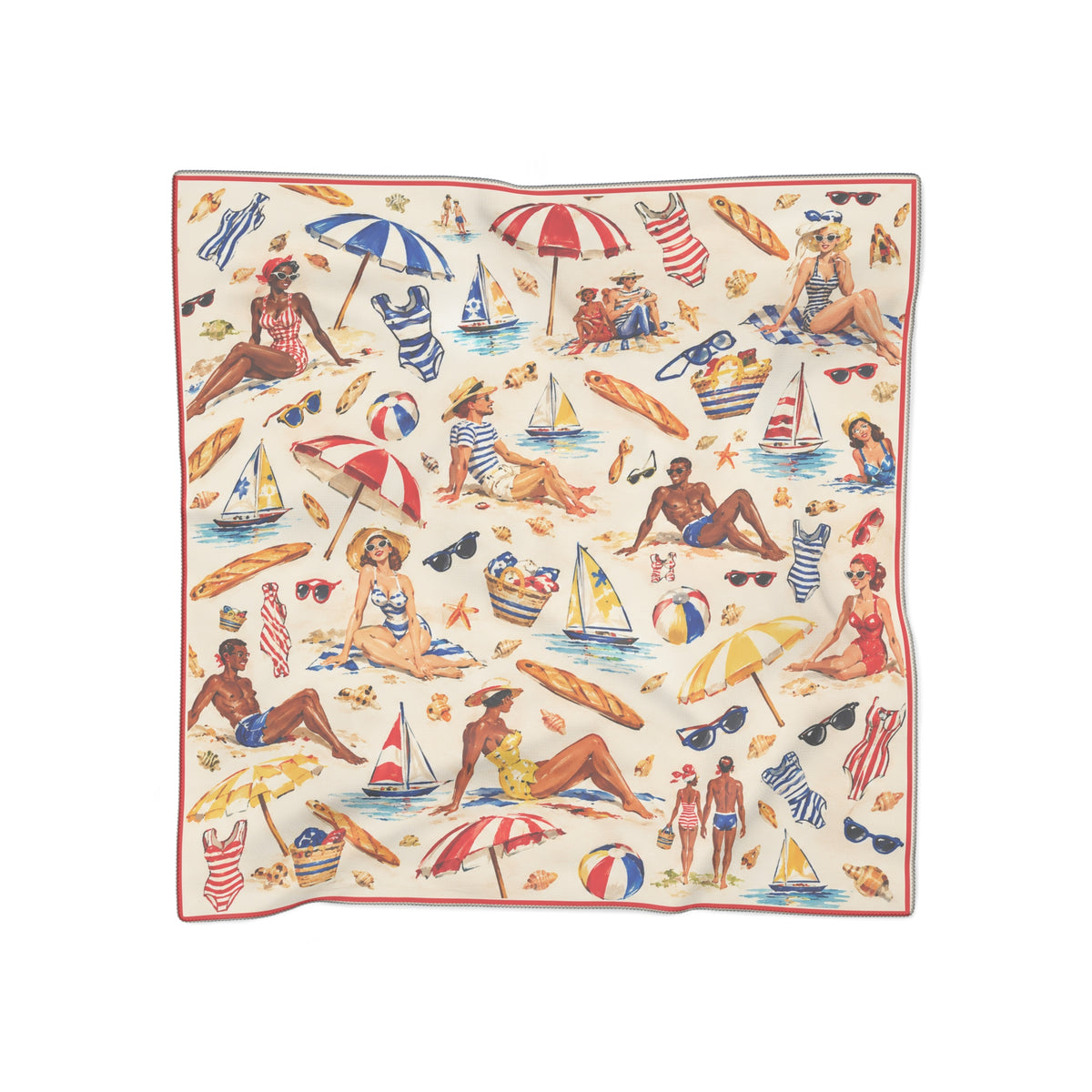 Vintage Summer Beach Scene Poly Scarf