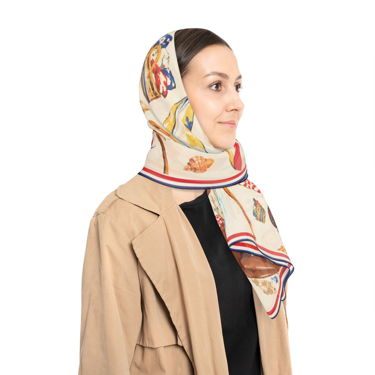Vintage Summer Beach Scene Poly Scarf