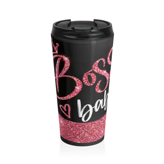 Boss Babe Pink Glitter Stainless Steel Travel Mug